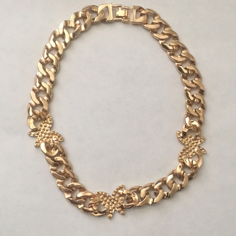 24K Gold Plated Butterfly Cuban Chain Link Choker Necklace - Picture 4 of 7